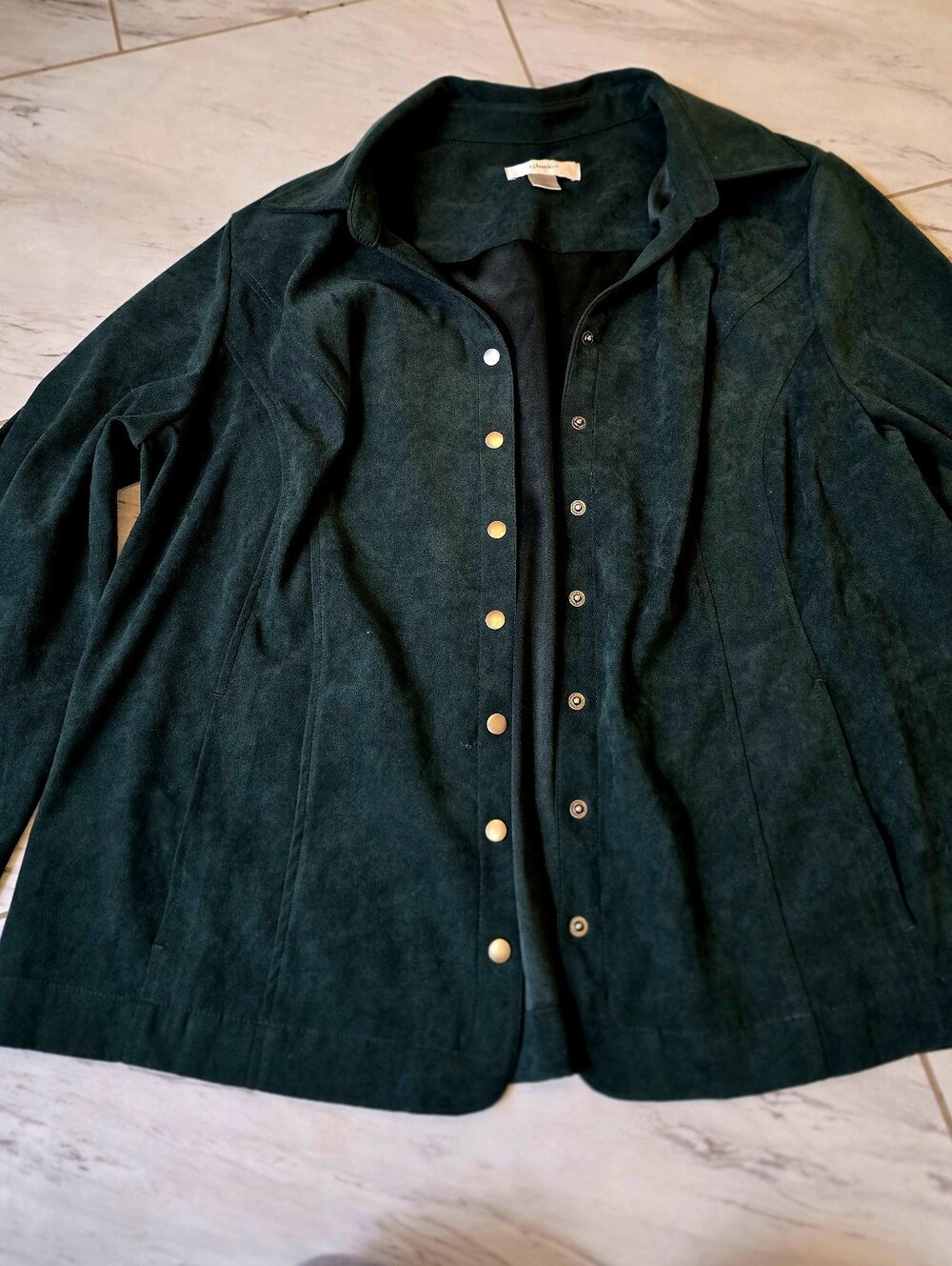 CJ Banks 1X Forest Green Faux Suede Snap Front Shacket Jacket